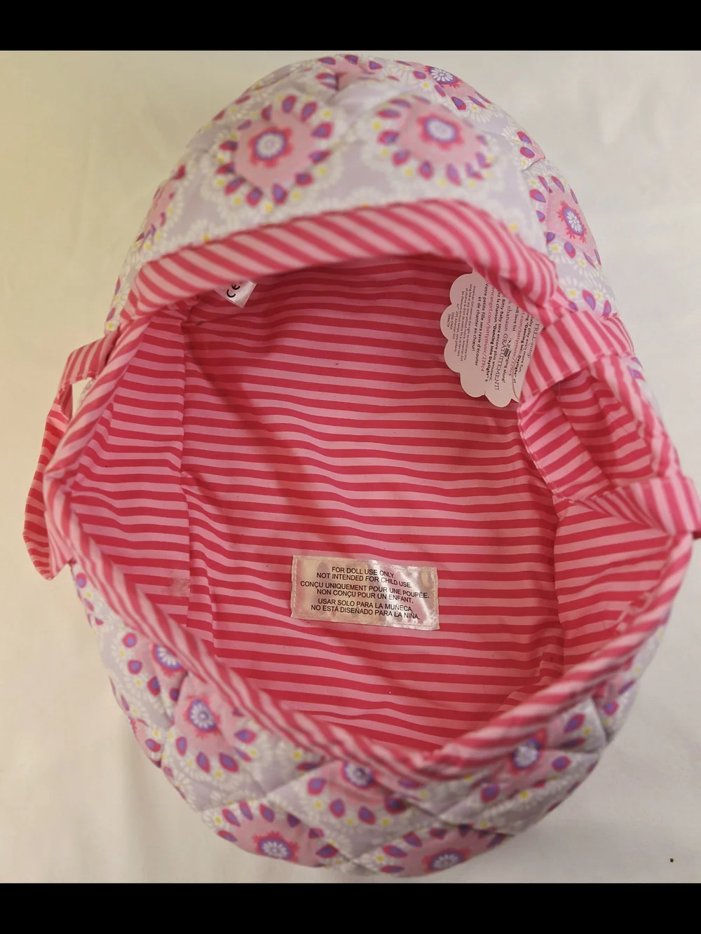 Pink Floral Quilted Tote Bag - Cute Striped Lining